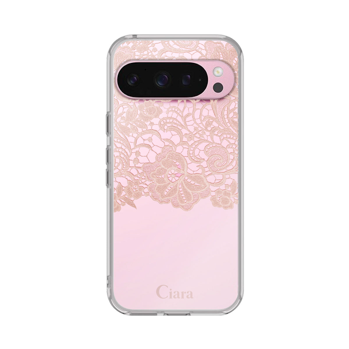 GooglePixel9a クリアケース ファブリックカラーレース ピンク