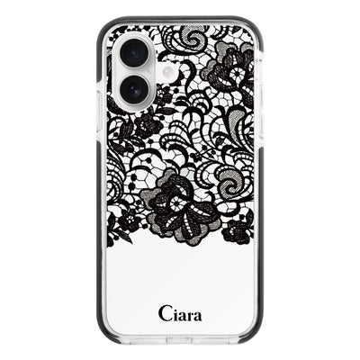 iPhoneケース クッションバンパー 耐衝撃クリアケース ファブリックカラーレース