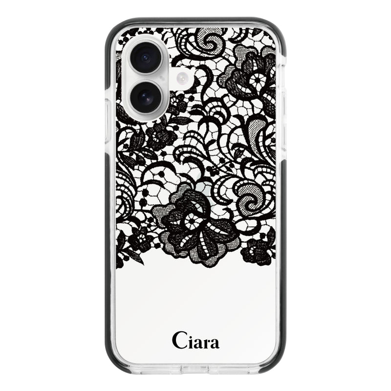 iPhoneケース クッションバンパー 耐衝撃クリアケース ファブリックカラーレース