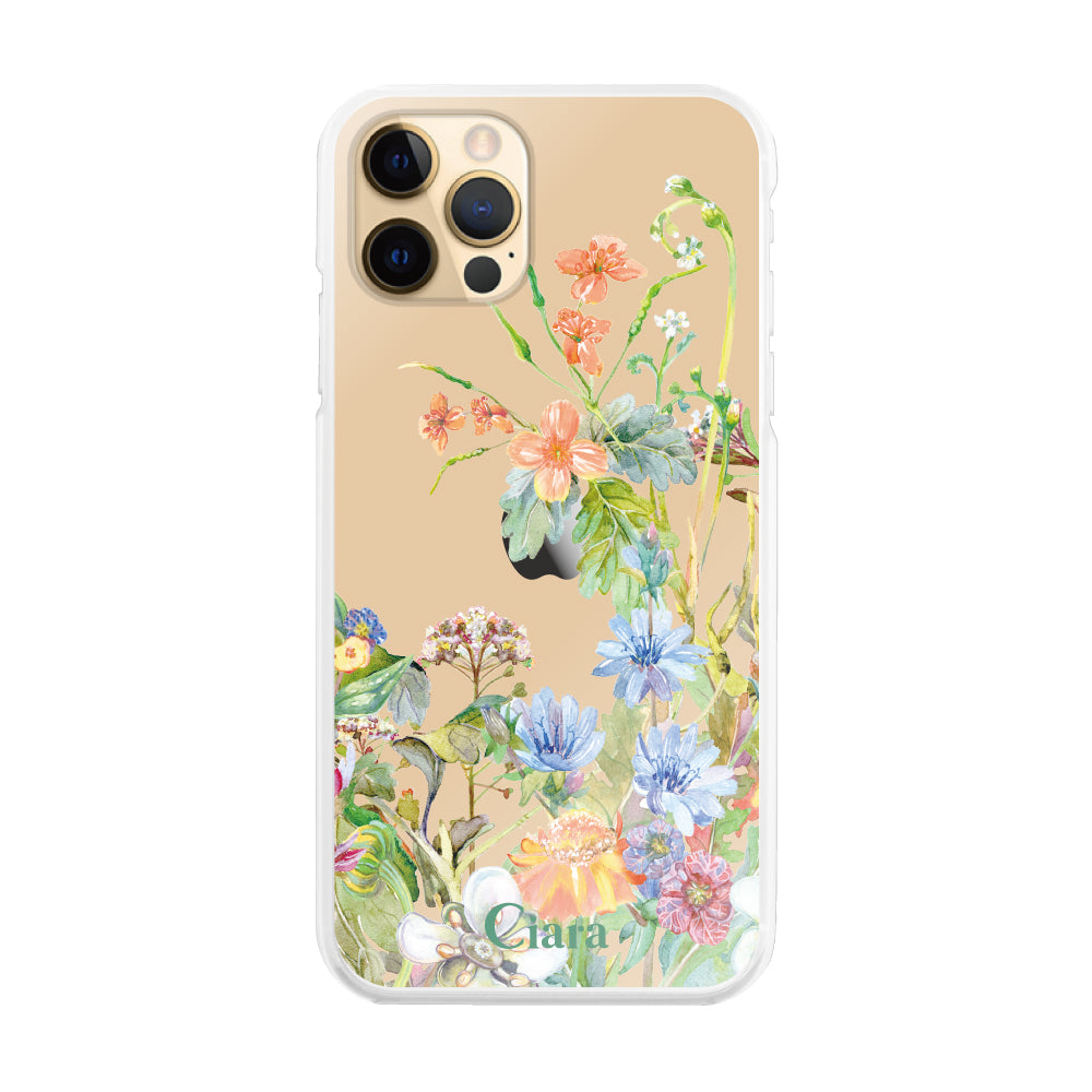 iPhone11ProMax ハイブリッド クリアケース ボタニカルフラワー オレンジ