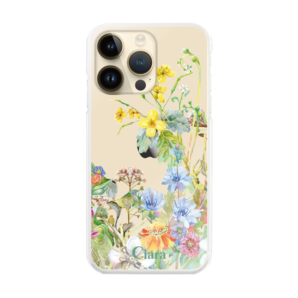 iPhone14Pro ハイブリッド クリアケース ボタニカルフラワー オレンジ