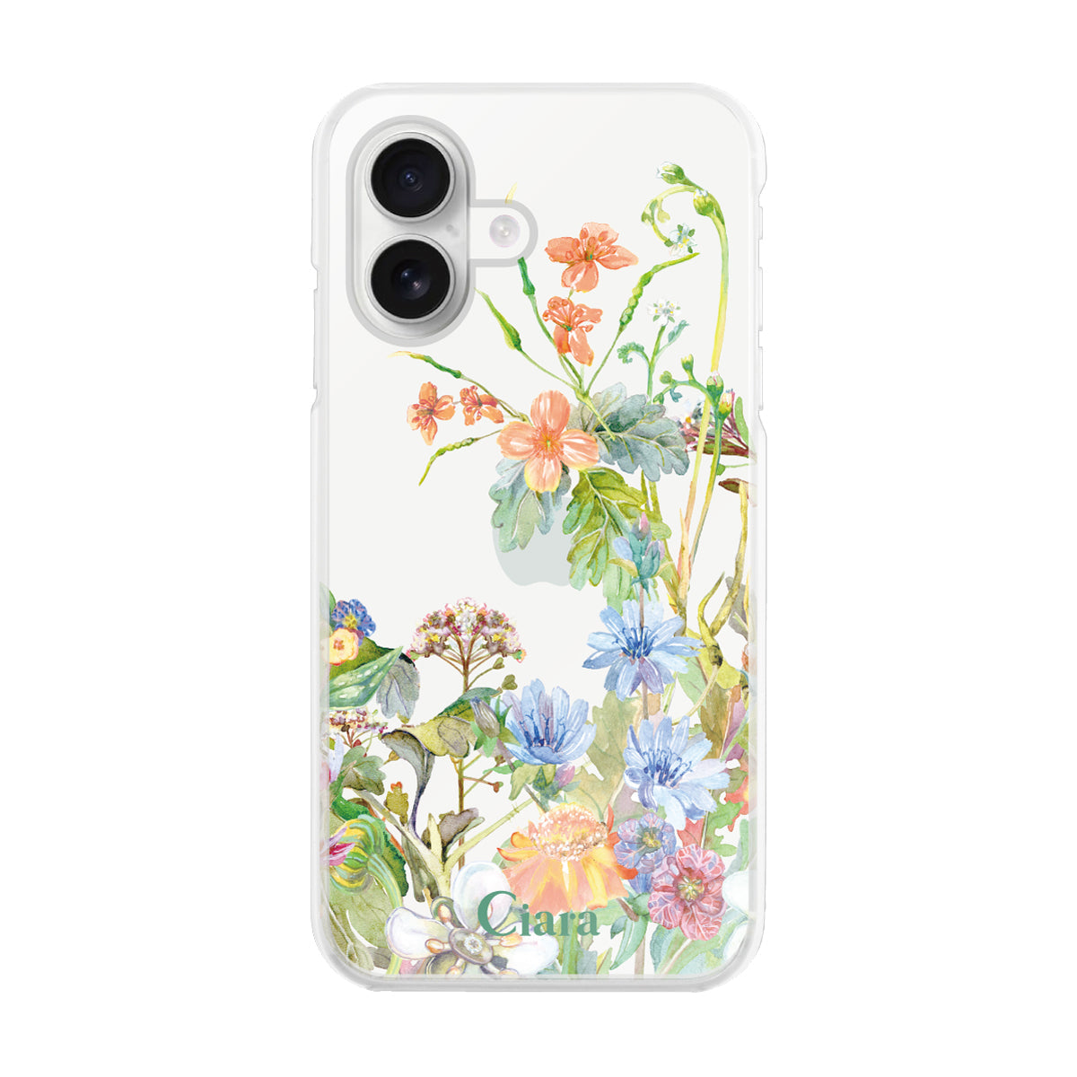 iPhone16 ハイブリッド クリアケース ボタニカルフラワー オレンジ