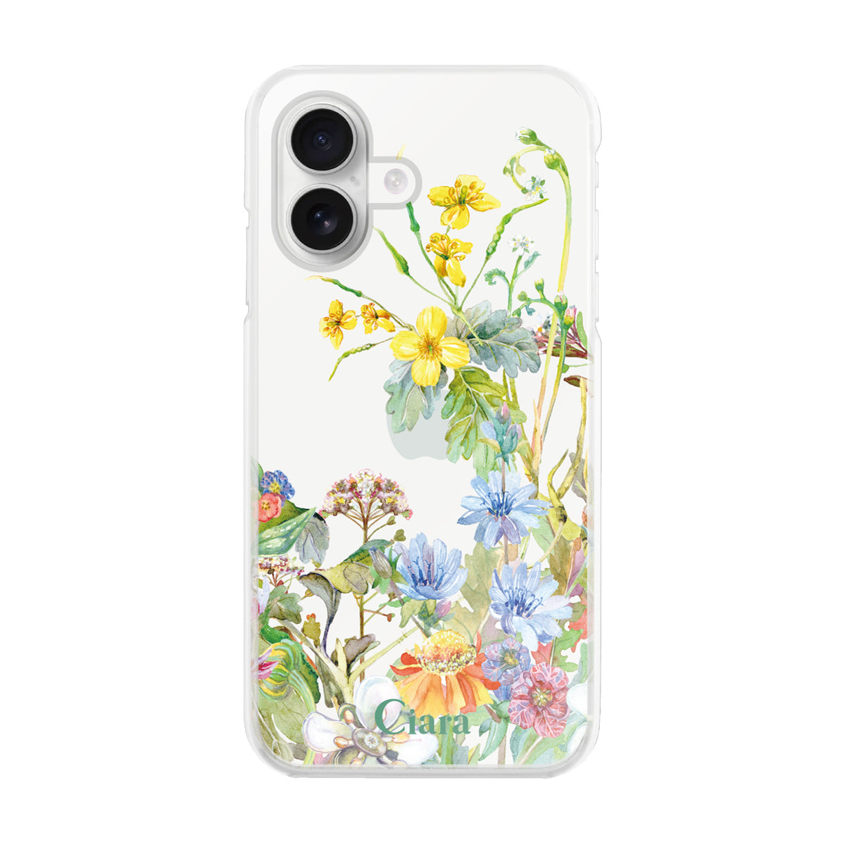 iPhone16 ハイブリッド クリアケース ボタニカルフラワー イエロー
