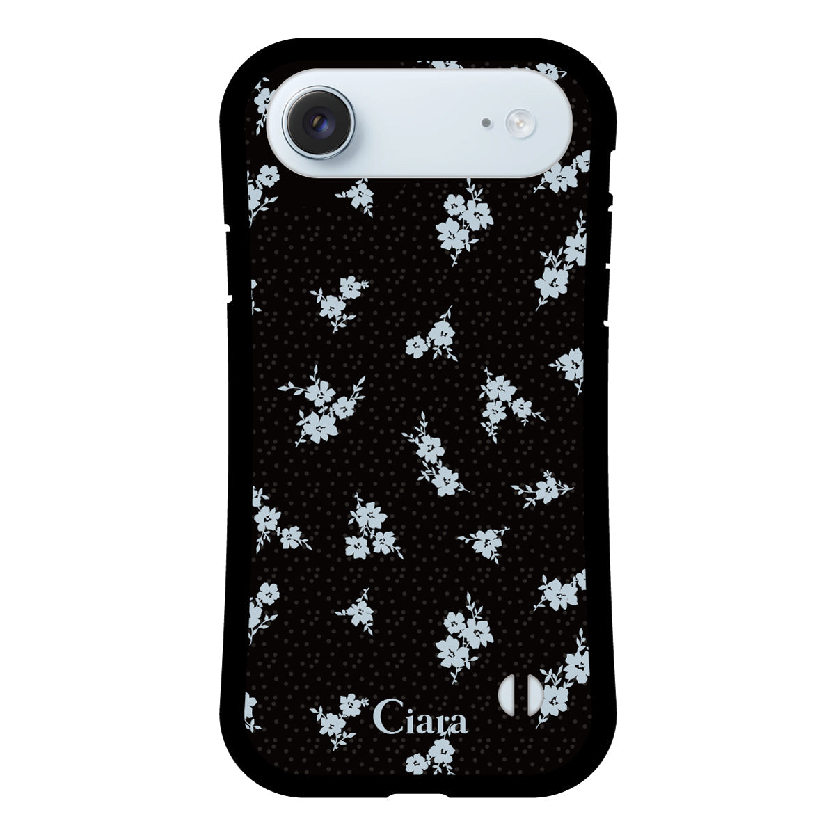 iPhoneAir グリップ 耐衝撃ケース ドットフラワー ブラック
