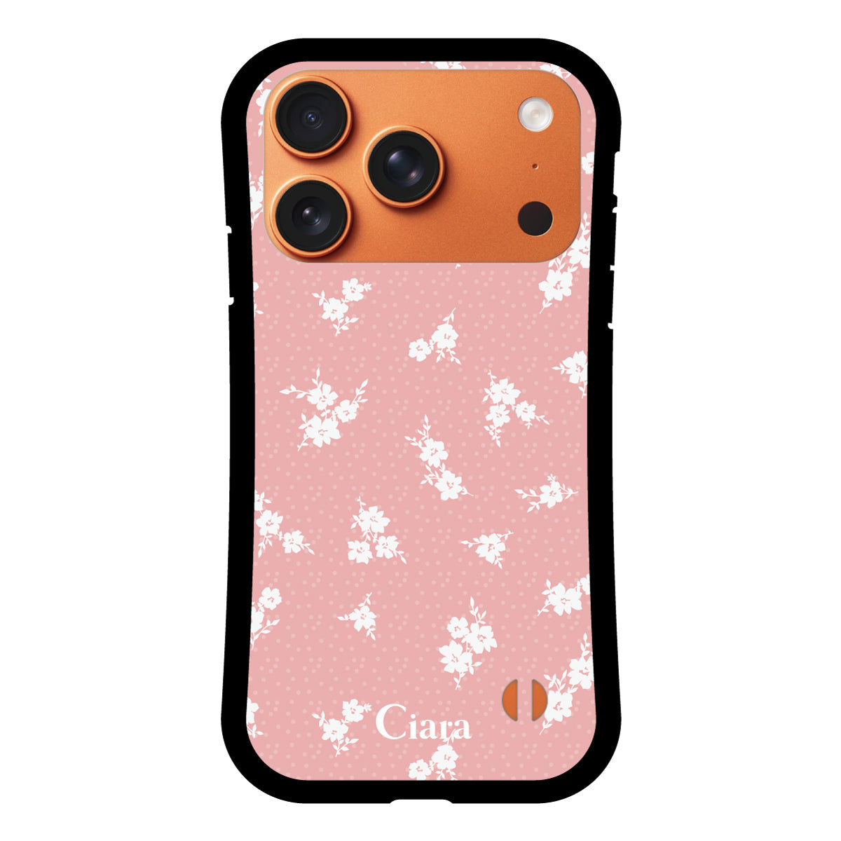iPhone17ProMax グリップ 耐衝撃ケース ドットフラワー ピンク