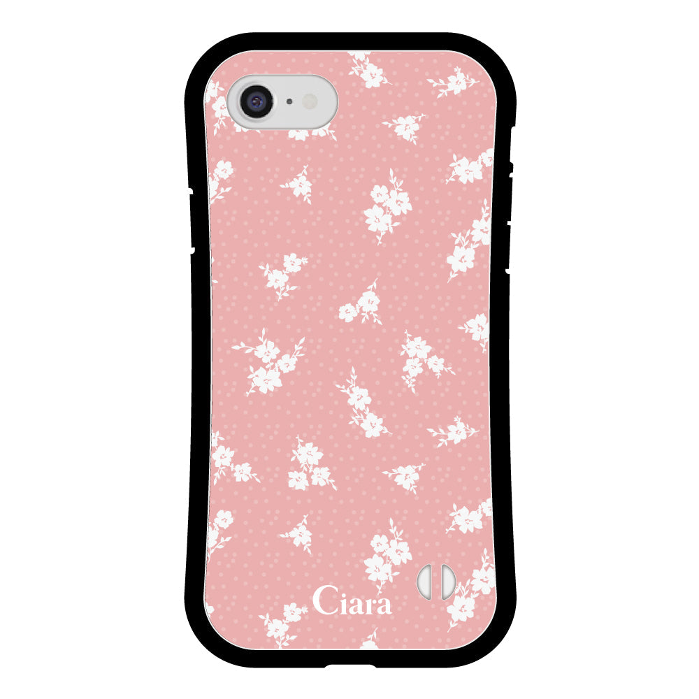 iPhone7/8/SE2/SE3 グリップ 耐衝撃ケース ドットフラワー ピンク