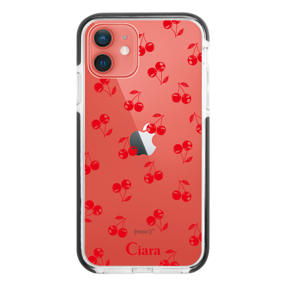 iPhone11 クッションバンパー 耐衝撃クリアケース ロマンティックチェリー レッド
