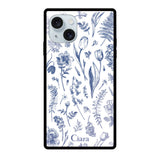 iPhone15Plusケース スクエア 強化ガラスケース ロマンティックフラワー グリーン