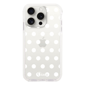 iPhone15ProMax クッションバンパー 耐衝撃クリアケース ドット ホワイト