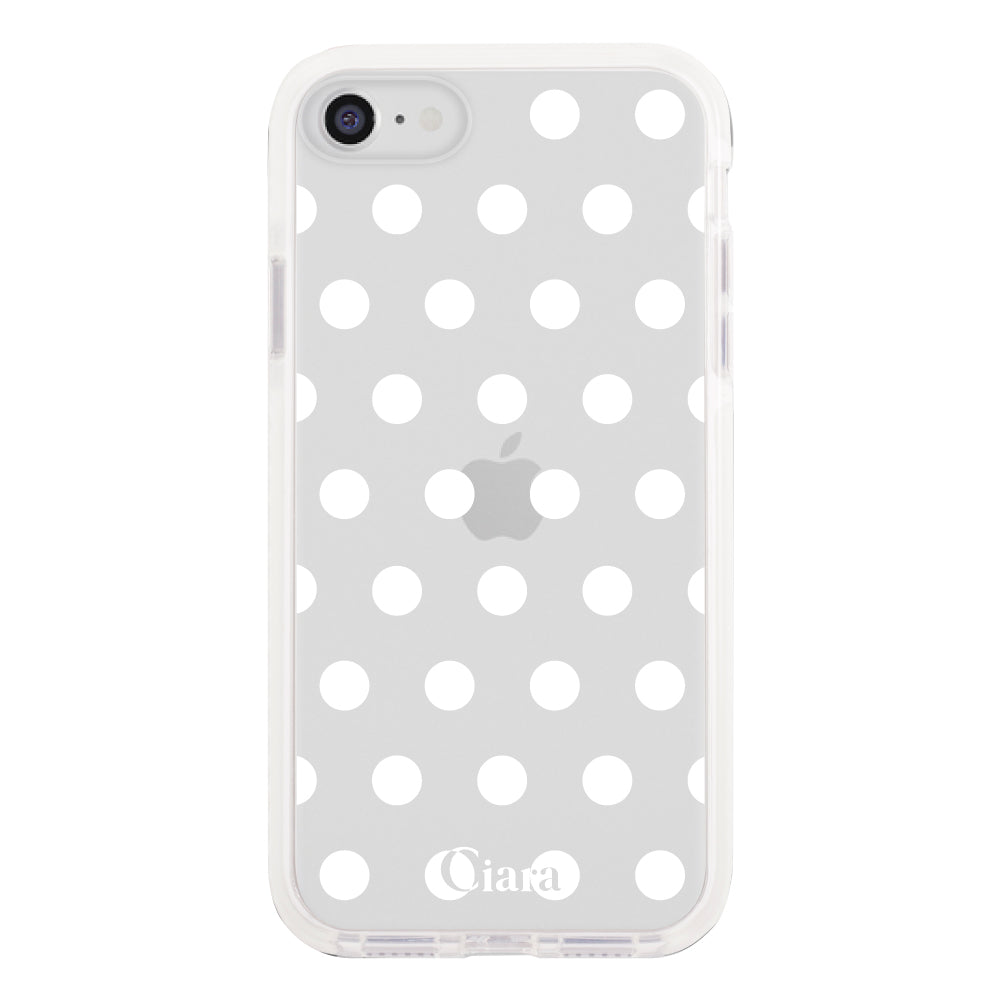 iPhone7Plus/8Plus クッションバンパー 耐衝撃クリアケース ドット ホワイト