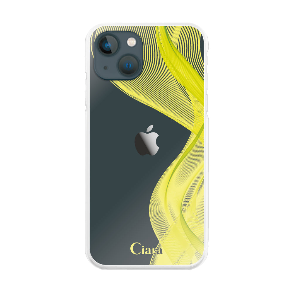 iPhone13mini ハイブリッド クリアケース シアーリボン イエロー