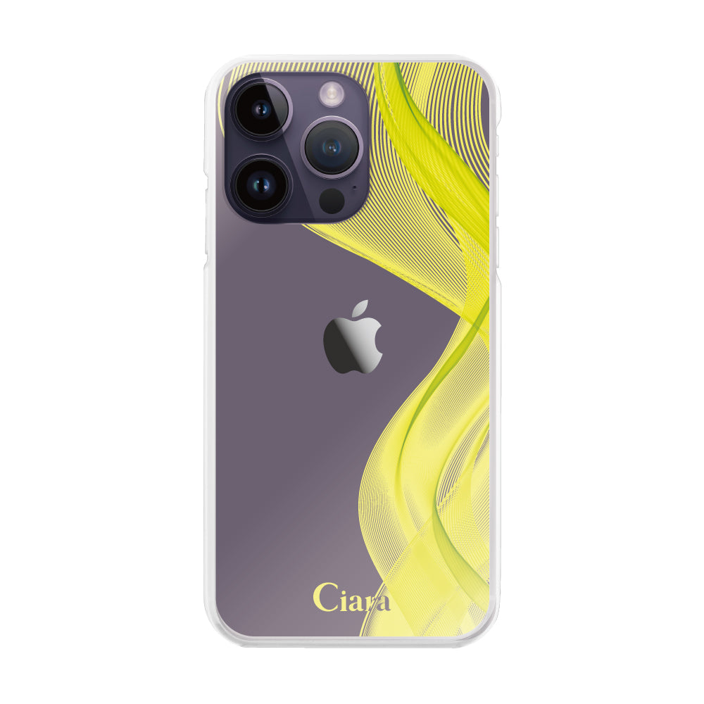 iPhone14ProMax ハイブリッド クリアケース シアーリボン イエロー