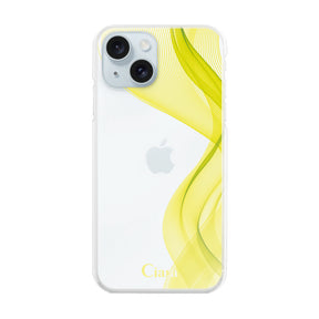 iPhone15Plus ハイブリッド クリアケース シアーリボン イエロー