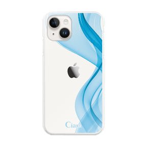 iPhone14 ハイブリッド クリアケース シアーリボン ブルー