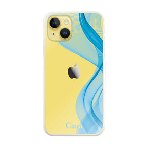 iPhone14Plus ハイブリッド クリアケース シアーリボン ブルー