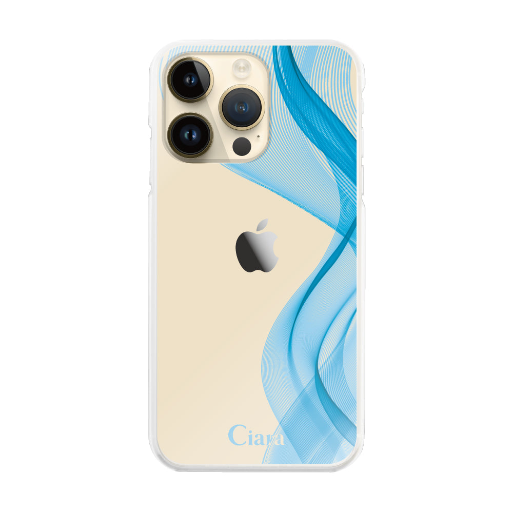 iPhone14Pro ハイブリッド クリアケース シアーリボン ブルー