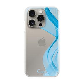 iPhone15Pro ハイブリッド クリアケース シアーリボン ブルー