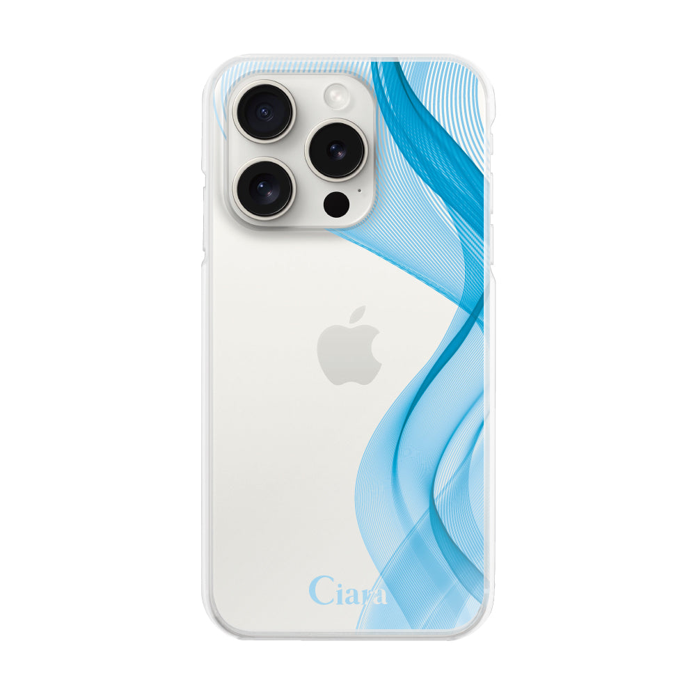 iPhone15ProMax ハイブリッド クリアケース シアーリボン ブルー