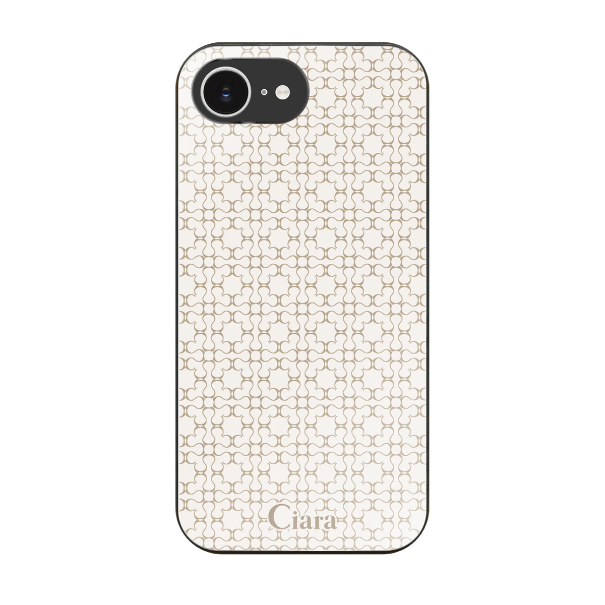iPhone16e ガラス 強化ガラスケース シアラマカダムフルパターン ベージュ