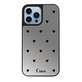 iPhone13ProMaxケース ミラーバンパー ミラー付きケース ニュースウィートブラックハート シルバー