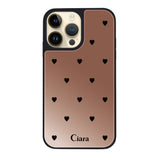 iPhone14Proケース ミラーバンパー ミラー付きケース ニュースウィートブラックハート ピンクゴールド