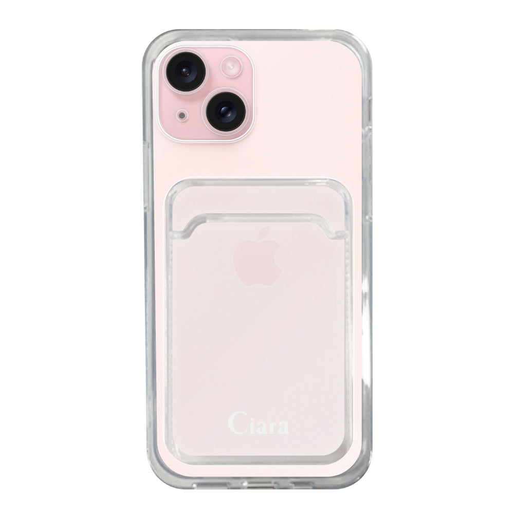 iPhone15 TPU カード収納クリアケース ロゴ ホワイト