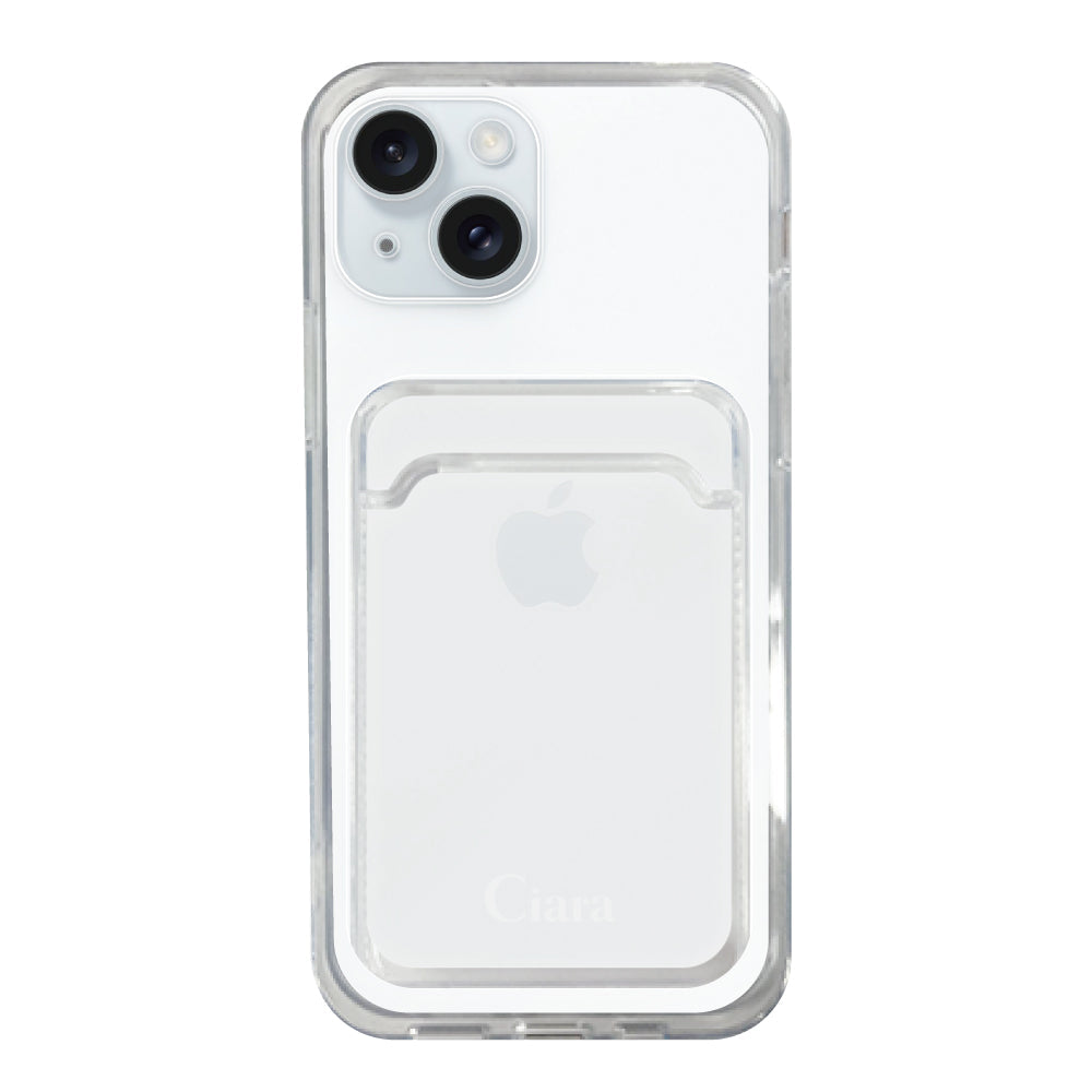 iPhone15Plus TPU カード収納クリアケース ロゴ ホワイト