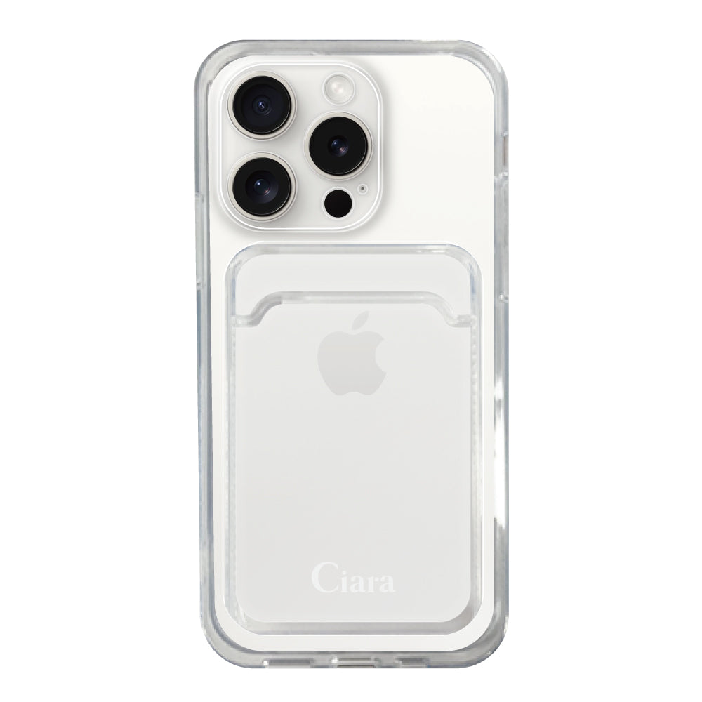 iPhone15ProMax TPU カード収納クリアケース ロゴ ホワイト
