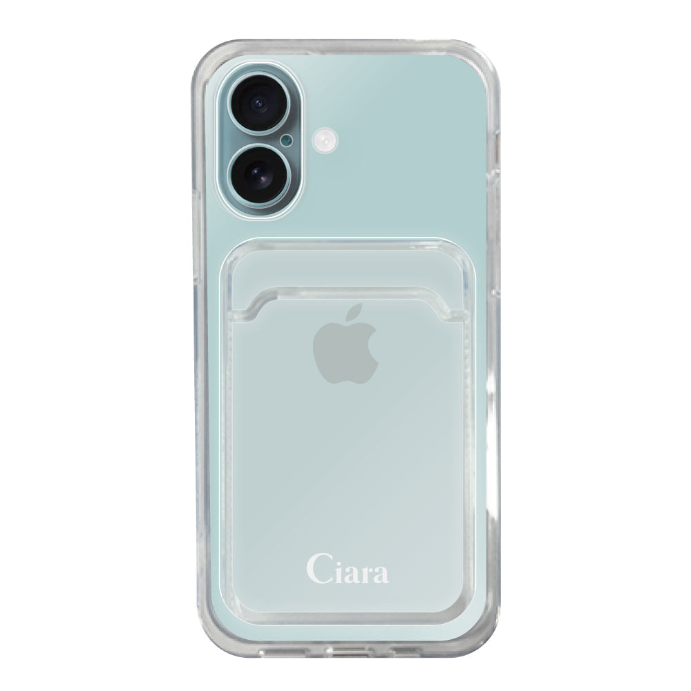 iPhone16Plus TPU カード収納クリアケース ロゴ ホワイト