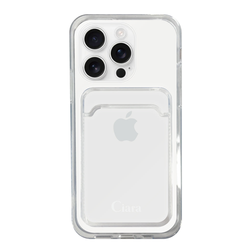 iPhone16ProMax TPU カード収納クリアケース ロゴ ホワイト