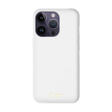 iPhone14ProMaxケース シュリンクPU レザーケース ロゴ ホワイト