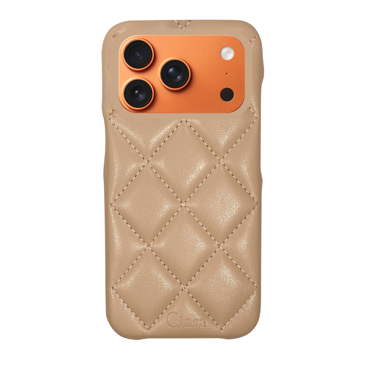 iPhone17ProMax キルティングPU レザーケース ロゴ ベージュ