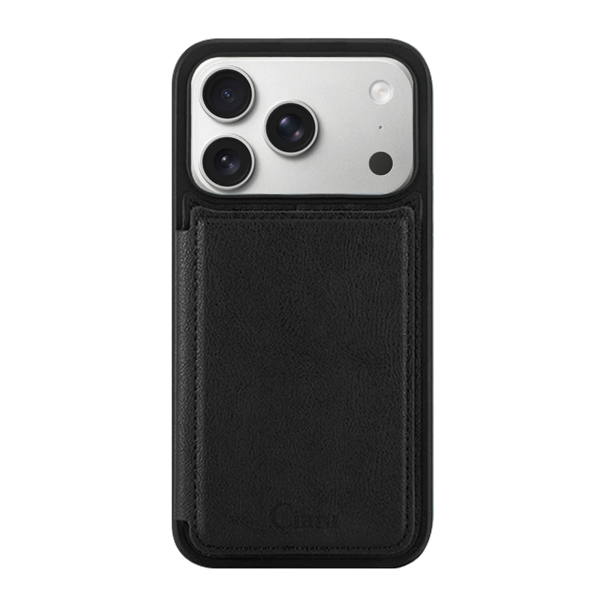 iPhone17Pro カード収納付きバックフリップ手帳型 カード収納ケース ロゴ ブラック