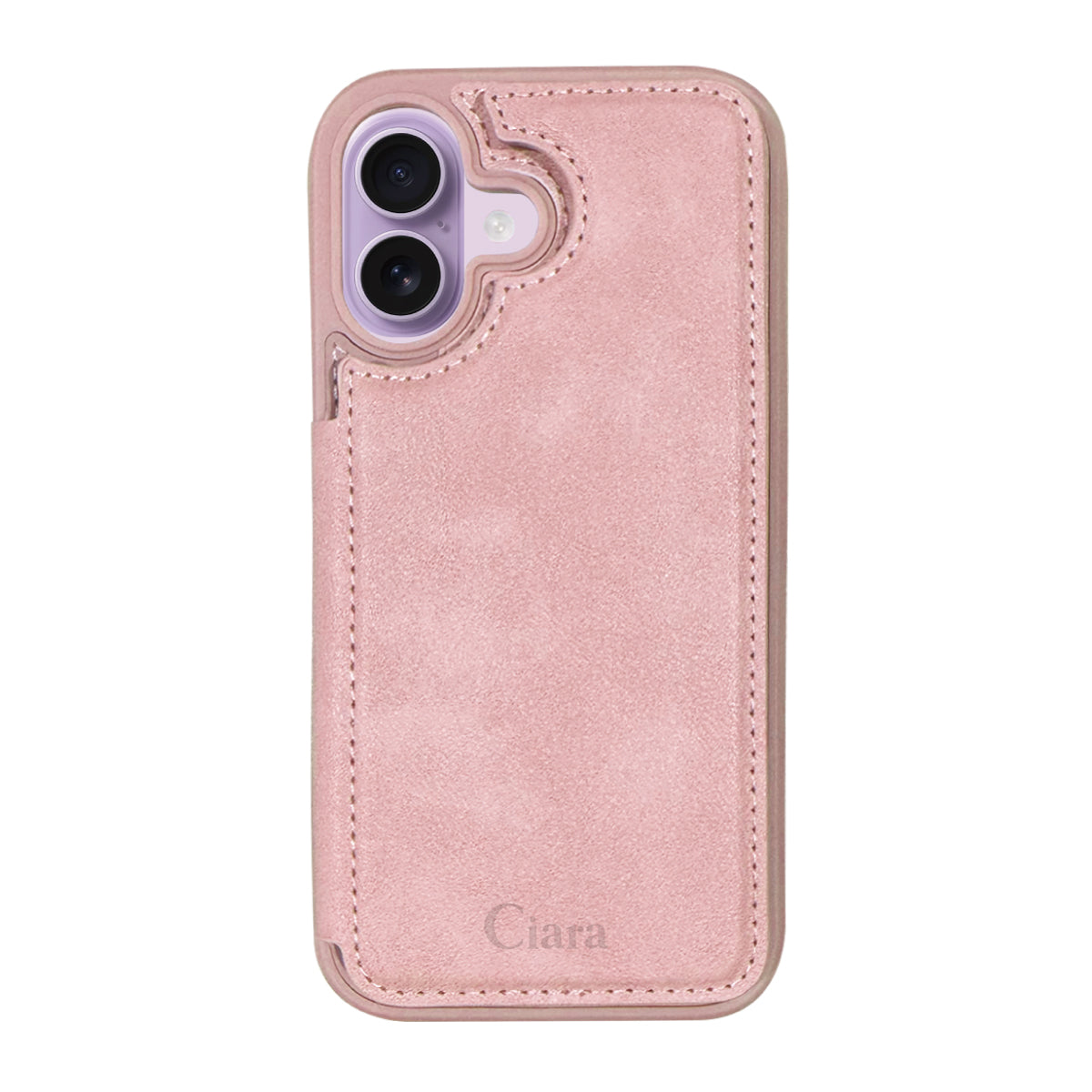 iPhone17 カード収納付きバックフリップ手帳型 カード収納ケース ロゴ ピンク