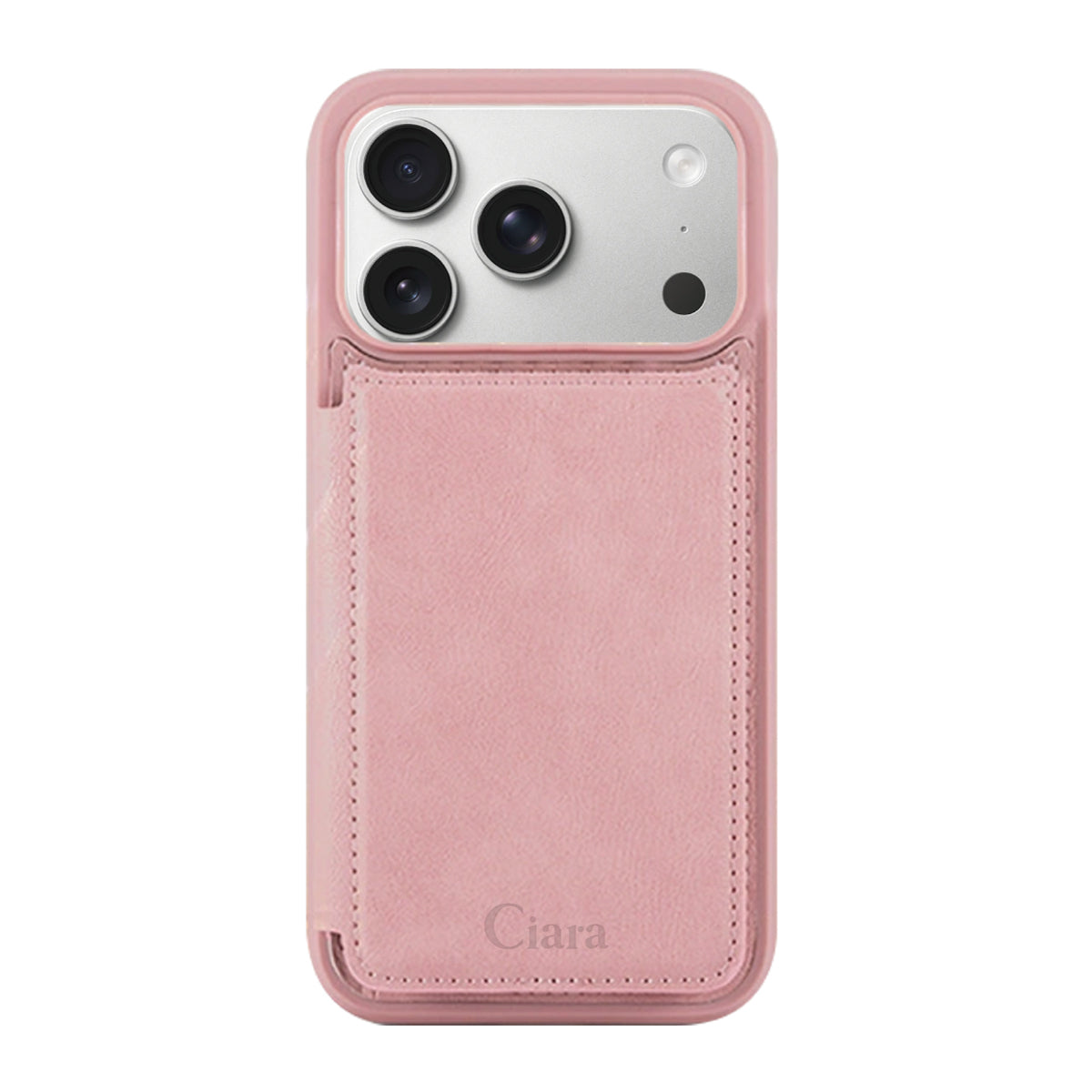 iPhone17Pro カード収納付きバックフリップ手帳型 カード収納ケース ロゴ ピンク