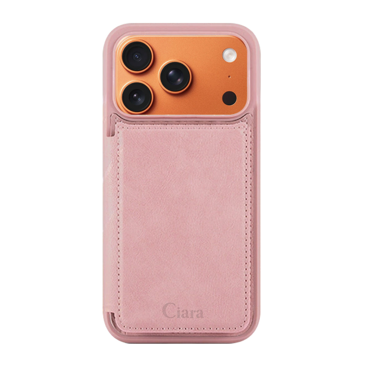 iPhone17ProMax カード収納付きバックフリップ手帳型 カード収納ケース ロゴ ピンク