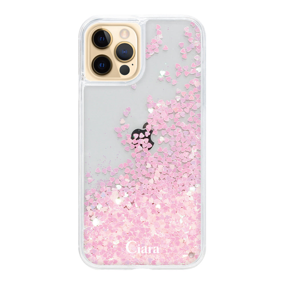 iPhone11ProMax グリッター オイルクリアケース ロゴ ピンク