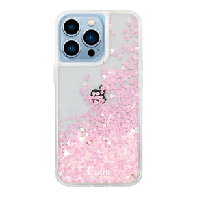 iPhone13ProMax グリッター オイルクリアケース ロゴ ピンク