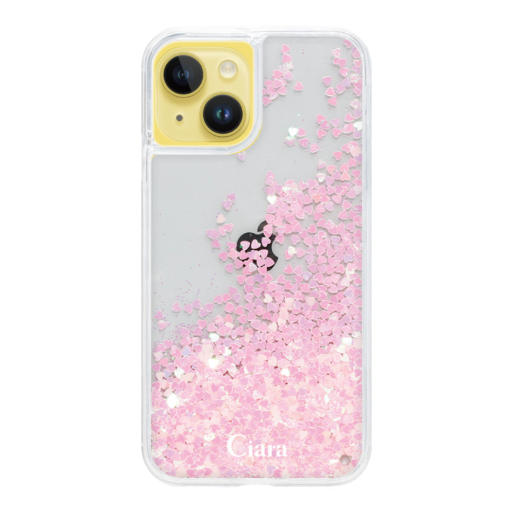 iPhone14Plus グリッター オイルクリアケース ロゴ ピンク