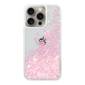 iPhone15Pro グリッター オイルクリアケース ロゴ ピンク