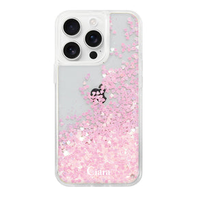 iPhone16ProMax グリッター オイルクリアケース ロゴ ピンク