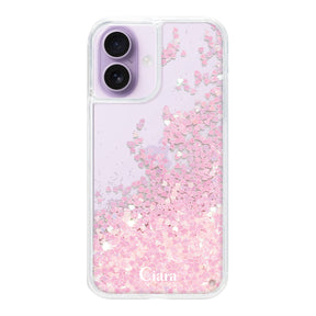 iPhone17 グリッター オイルクリアケース ロゴ ピンク