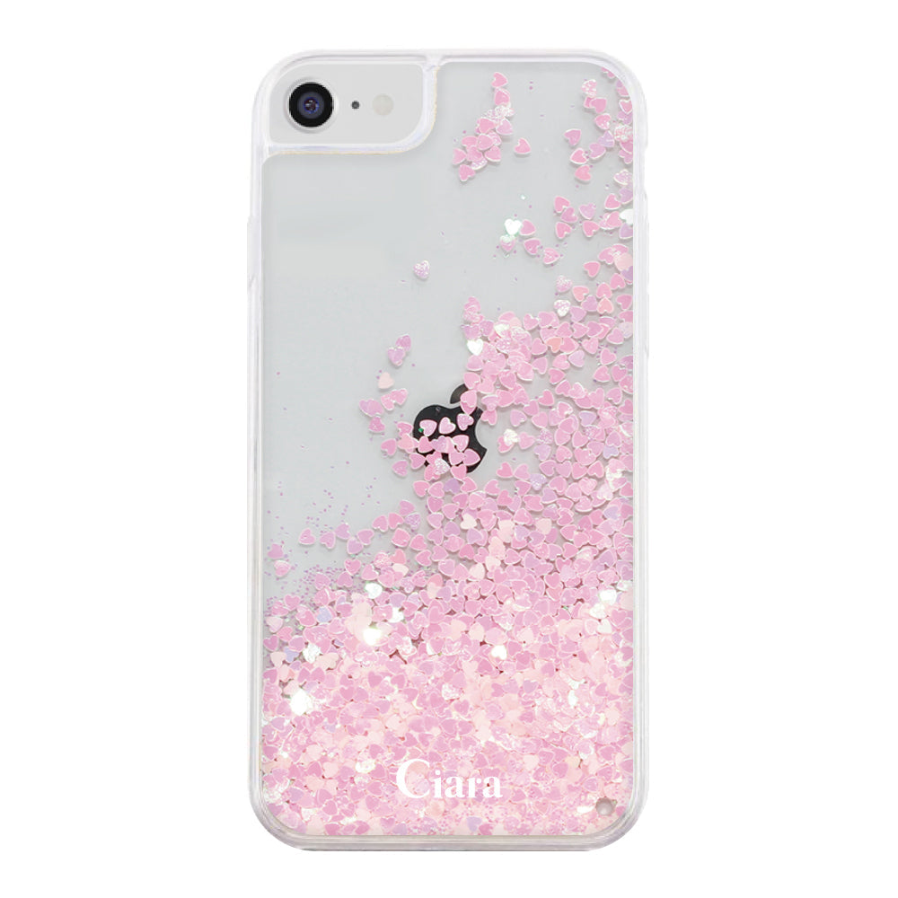 iPhone6/7/8/SE2/SE3 グリッター オイルクリアケース ロゴ ピンク