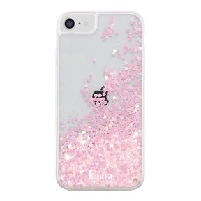 iPhone6/7/8/SE2/SE3 グリッター オイルクリアケース ロゴ ピンク