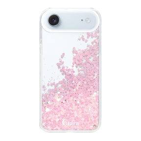 iPhoneAir グリッター オイルクリアケース ロゴ ピンク