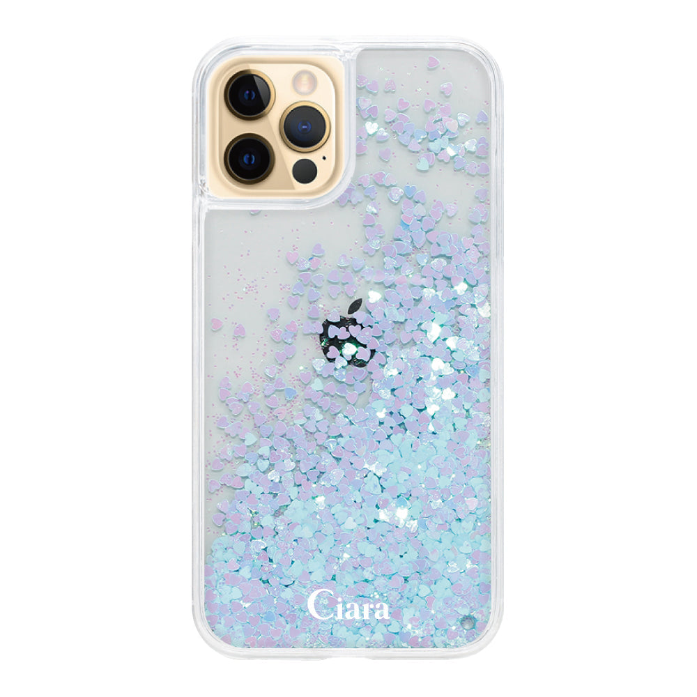 iPhone11Pro グリッター オイルクリアケース ロゴ ブルー