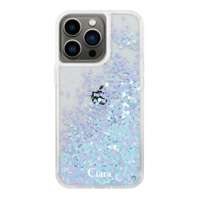 iPhone13Pro グリッター オイルクリアケース ロゴ ブルー