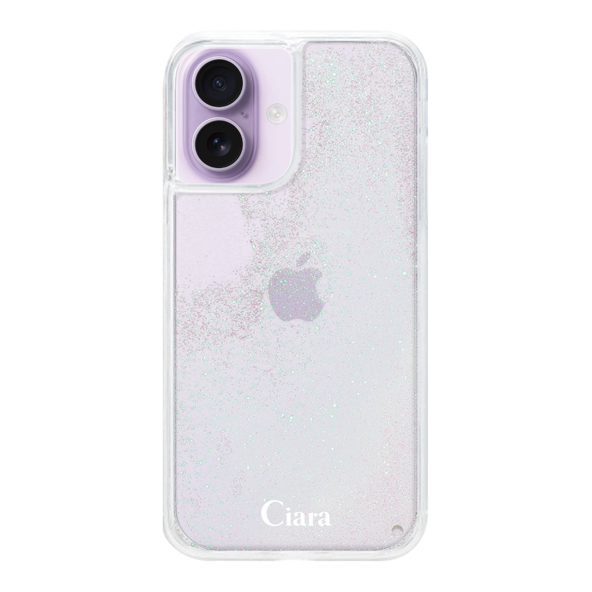 iPhone17 グリッター オイルクリアケース ロゴ ホワイト