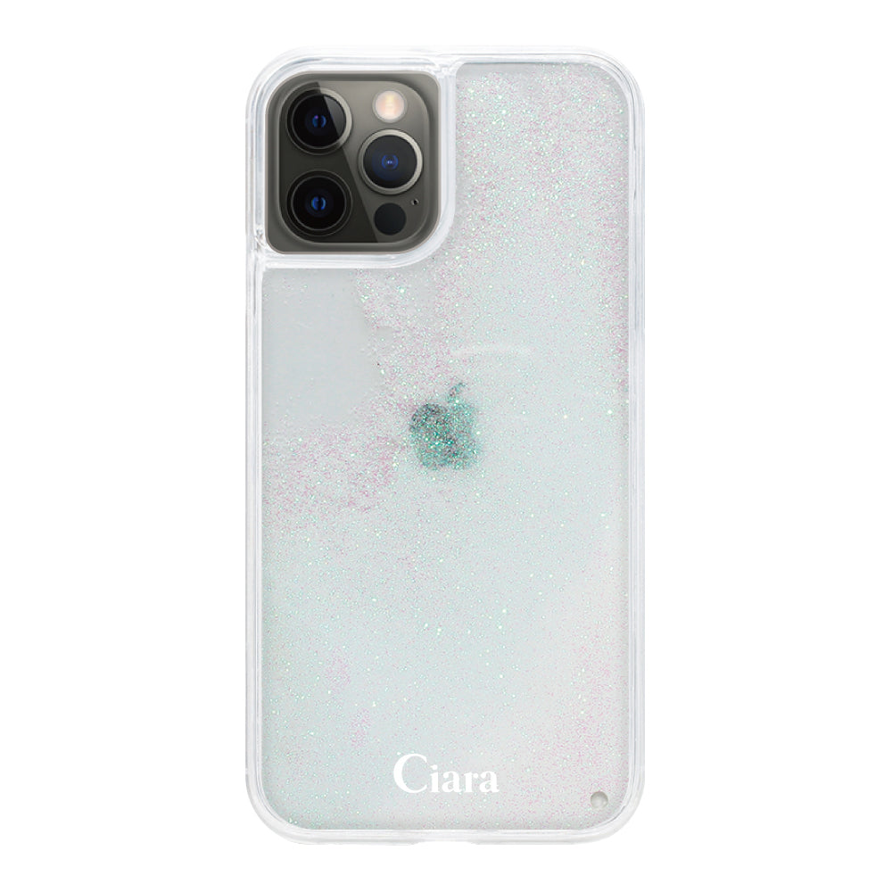 iPhoneX/XS グリッター オイルクリアケース ロゴ ホワイト
