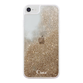 iPhone6/7/8/SE2/SE3 グリッター オイルクリアケース ロゴ ゴールド